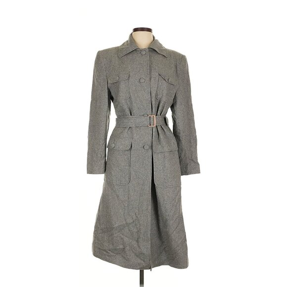 Angelica L Vtg Grey Long Wool Trench Coat Sz 4 Winter Preppy Classic 1990s 90s - Picture 1 of 6
